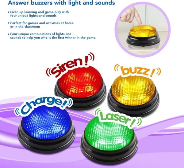 Quiz Buzzers - Sæt med 4 lys- og lydbuzzere til pubquizspil