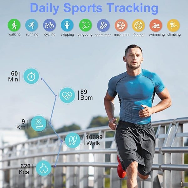 Smartklocka för telefoner, Fitness Tracker med samtalsfunktion, Smartwatch med pulsmätare, sömnmonitor och aktivitetsmätning, för män