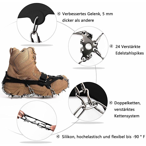 Skospikar med 19 rostfria ståltandspikar halkfria snökedjespikes för vintervandring vandring bergsklättring