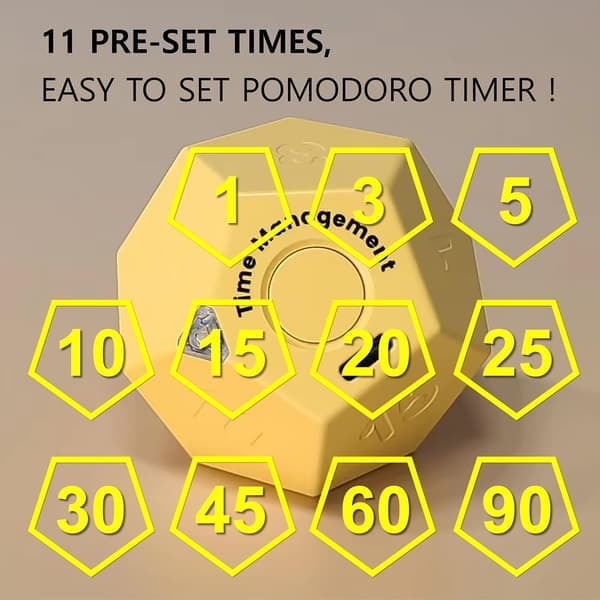 Rechargeable Mini Productivity Timer for Study, Office, Silent/Vibration, Time Management Tool for Kids & ADHD (Yellow)
