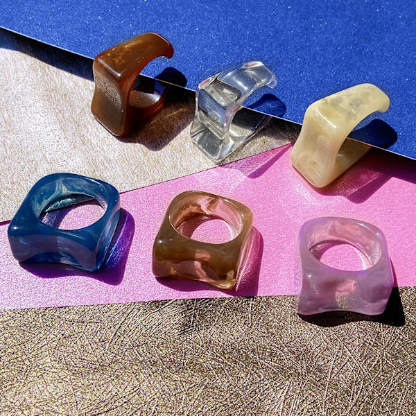 6 Färgglada breda tjocka kupolformade knogfingrar stapelbara ledring retro akryl transparent vintage smycken fest elegant handgjord present