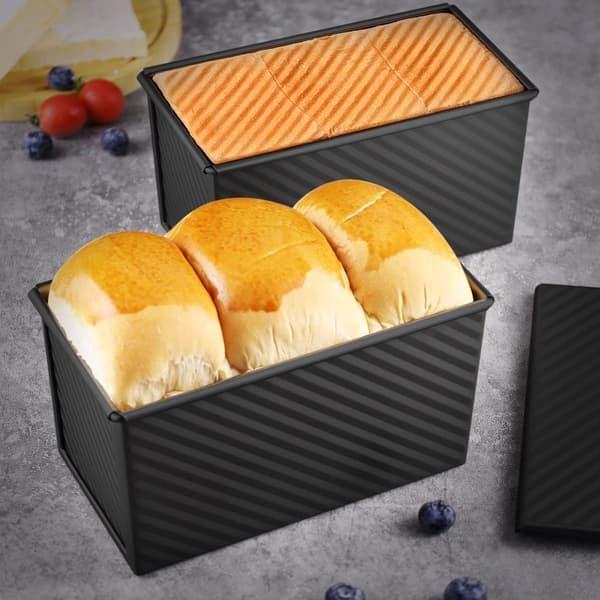 Non-stick aluminium toastform med låg (sort), bageform til brød og kager