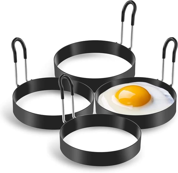 Eggringer, 4-pakning eggringer i rustfritt stål, pannekakeform for steking av egg og omelett