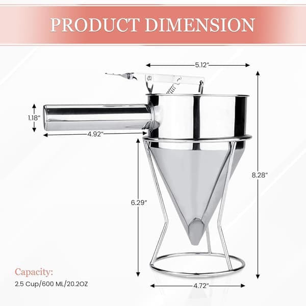 Piston Funnel with Stand - Stainless Steel Confectionery Funnel for Batter Dispensing and Bakery Use - Precise Cake Decorating Tool - Perfect
