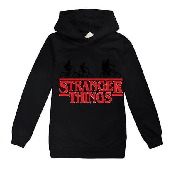 Stranger Things-tema afslappede hættetrøjer til teenagere langærmet hættetrøje pullover toppe sort 13-14 år