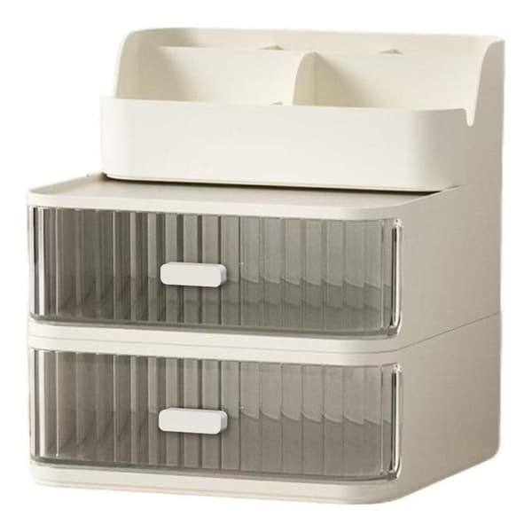 Storage Box with Drawers, for Office Supplies, Cosmetics, Multifunctional Desktop Holder, White