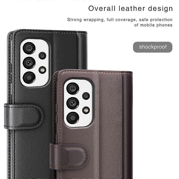 Wallet Case in Split Leather Genuine Leather Folio Flip Stand Shockproof Cover for Samsung Galaxy A53 5G