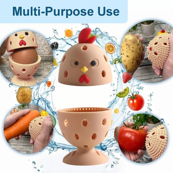 Fresh Egg Washer, Fresh Egg Brush, Reusable Silicone Chicken Shaped Scrubber, Egg Shell Cleaner for Poultry Farm