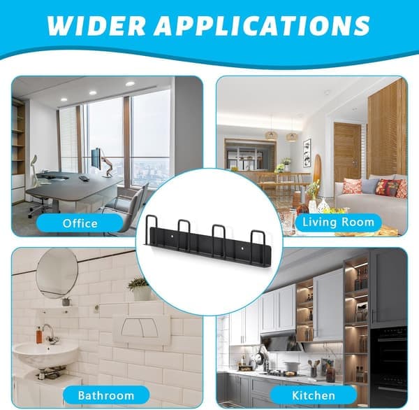 2-pack Drill-Free Wall Mounted Mug Rack with 8 Hooks, Self-Adhesive Metal Cup Holder for Kitchen, Office, Bar Display (Black)