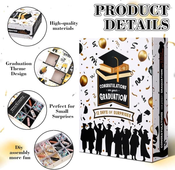 Countdown Calendar Gift Box for Graduation 12 Days 2026 Graduation Gift Box with Raffia Filling Large Inner Boxes Fill Yourself Empty Boxes