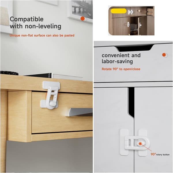 2-pack Child Safety Locks with Rotary Switch - Adhesive Locks without Drilling for Refrigerator, Oven, Cabinets, Pet-Proof & Easy Installation