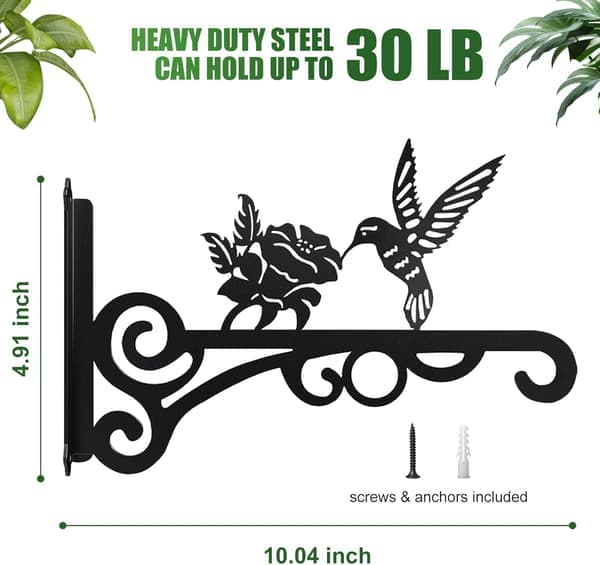 2PCS 25cm Hanging Basket Brackets Wall Hooks Metal Hanging Hummingbird Flower Pot Hooks Wall Lights Bird Nests Lanterns Wind Chimes