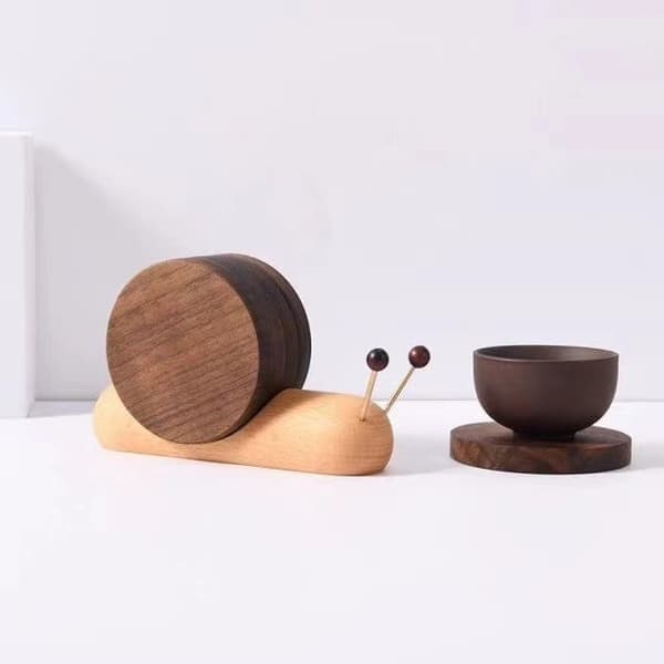 Black Walnut Snail Shaped Coaster Wooden Coaster Unique and Compact Housewarming Gift Desk Ornament.