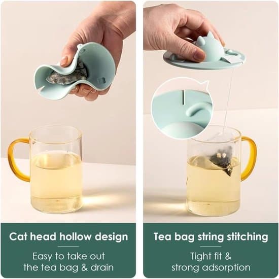 Tea Strainer Holder for Mugs - Silicone Tea Strainer Holder - Silicone Mug Lid - Tea Strainer Accessory - Universal Lightweight Reusable Cat Shaped Mug Lid