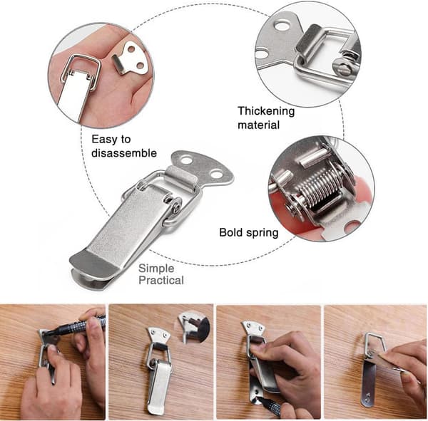 Stainless Steel Toggle Latch with Screws, 56mm Latch Lock, Spring Loaded Buckle, Clamp, Box Closure, Toolbox Lock Lid