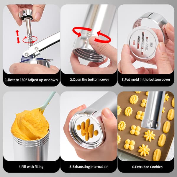 Cookie Press Gun Kit, Stainless Steel Cookie Maker Homemade Baking Tool Biscuits Cake Dessert DIY Maker and Decoration
