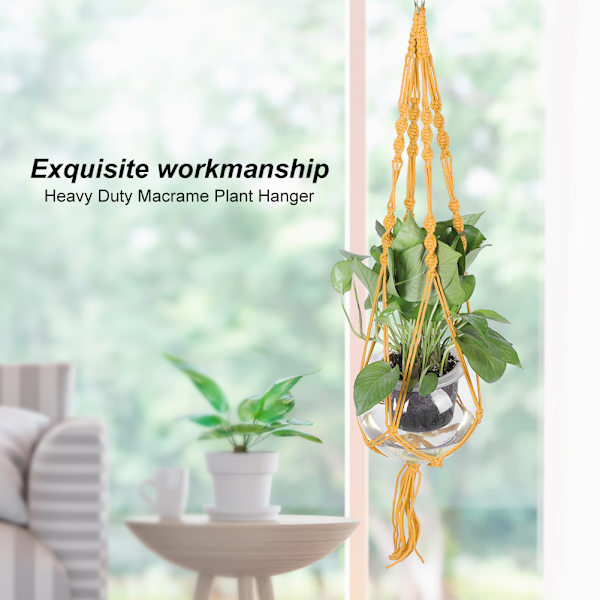 Macrame växt hängare inomhus utomhus växt hållare för hängande krukväxter blommor (gul)