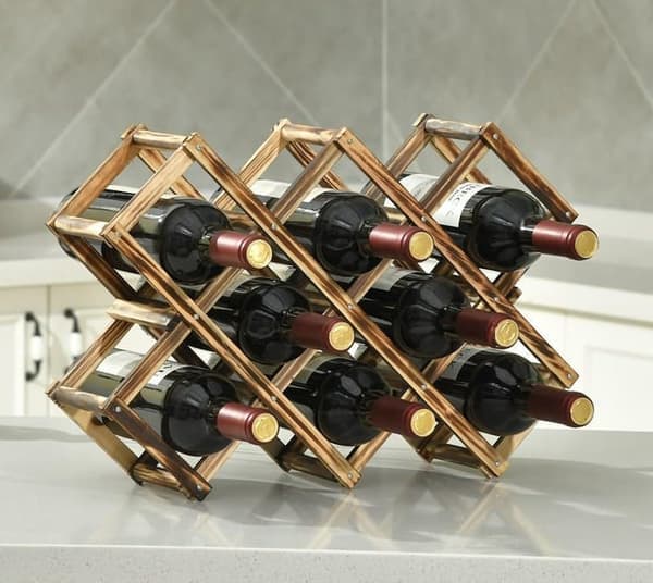 This freestanding stackable wine rack unit is suitable for countertops and cabinets and features a foldable design. One size fits all.