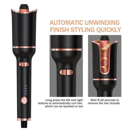 Automatic Curling Iron - Hair Curler Automatic - Rotating Curling Brush - 4 Temperature Settings - Wave Curling Iron - Rotating Curling Brush