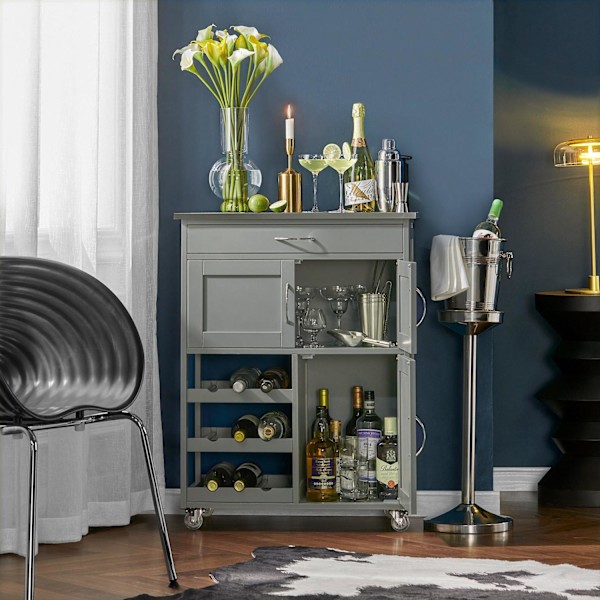 SoBuy Köksskåp serveringsvagnar 1 lådor köksö på hjul FKW45-HG Gray Gray