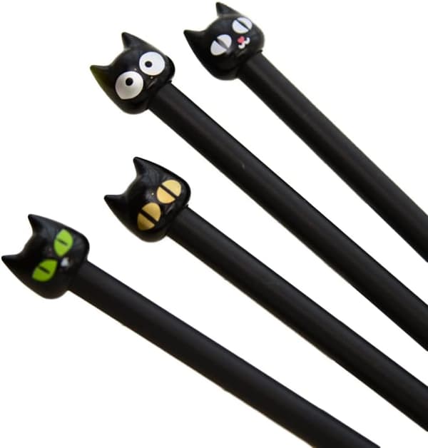 4X søde Kawaii sorte kattegelpenne skrivematerialer skoleartikler 0,5 mm