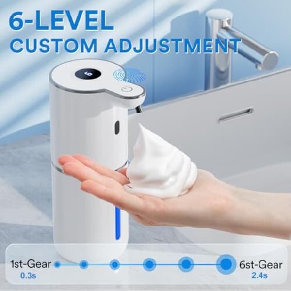 Automatic Soap Dispenser with Digital Display, Touchless Wall Mount, Electric, 380ml, with Sensor, USB Rechargeable, for Bathroom and Kitchen, White