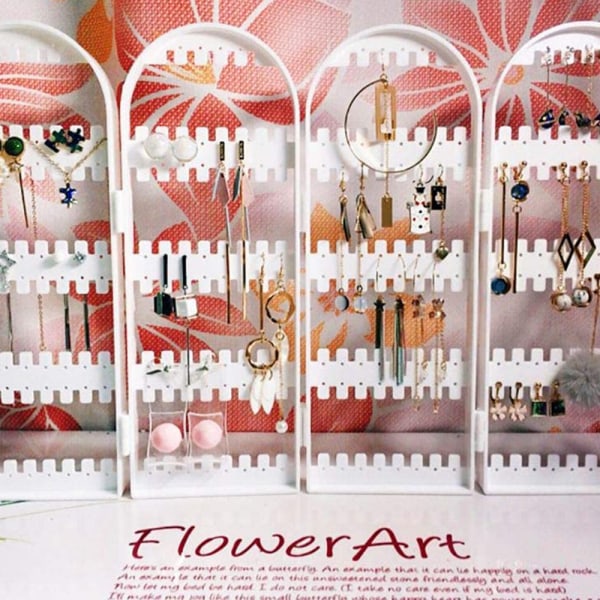 Hål Akryl Örhängen Hållare för Kvinnor, 4 Dörrar Fällbar Skärm Halsband Display Rack, Hängande Smycken Organizer Stativ Display