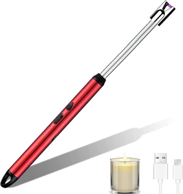 Elektrisk lighter, USB oppladbar buelighter, lang rekkevidde stearinlys lighter for grilling, matlaging, komfyr og camping. Rød