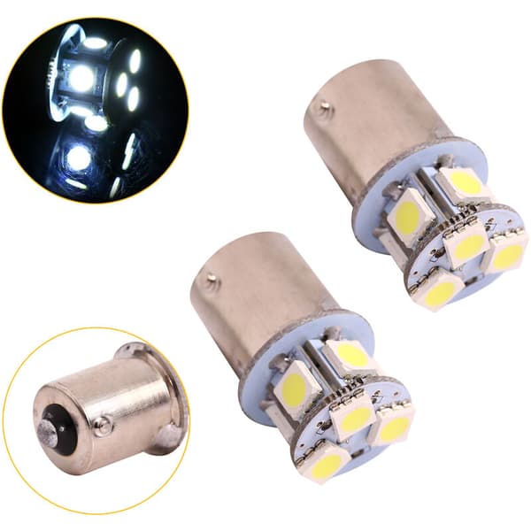 2 stk. BA15S R5W 1156 5050 8SMD Hvide LED Bremselyspærer til Bil