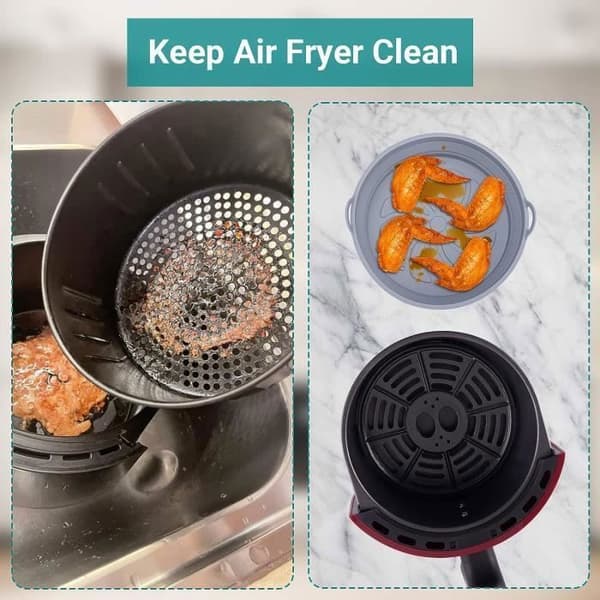 Silikoneform til Airfryer, 2 dele, genanvendelig Airfryer-tilbehørsform, varmluftsfriturekurv, flad rund sammenklappelig gryde