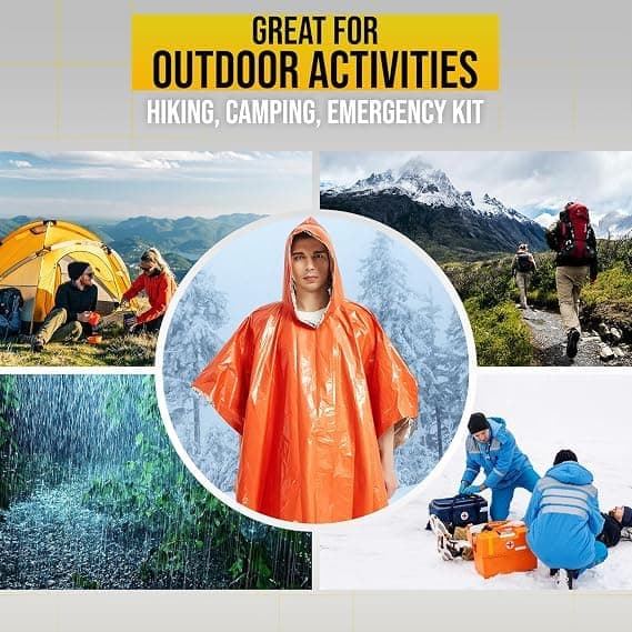 4-pack regnponchos för vuxna med Mylar-filtreringsfoder, vindtäta termiska överlevnadsponchos för camping, räddning