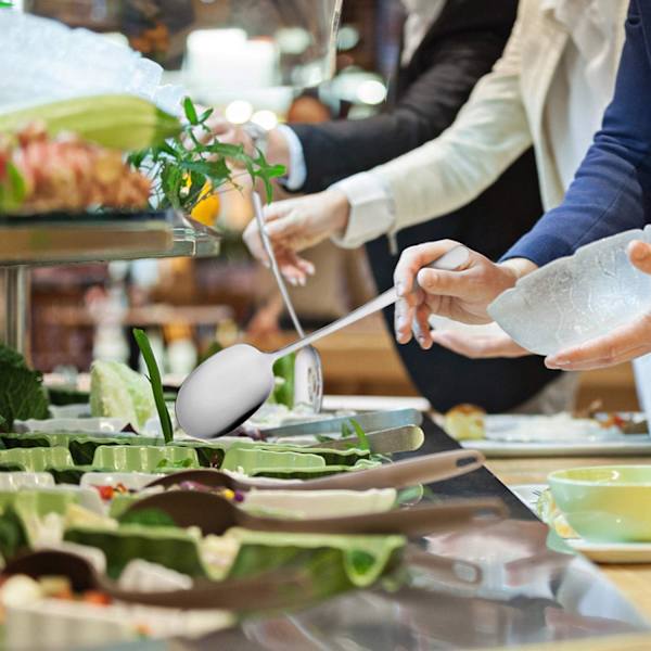 Stor serveringsskedset, hålslev och serveringssked, högkvalitativt skedsilver, matlagningssked, pastaslev, blandningssked, livsmedelskvalitet 18/8