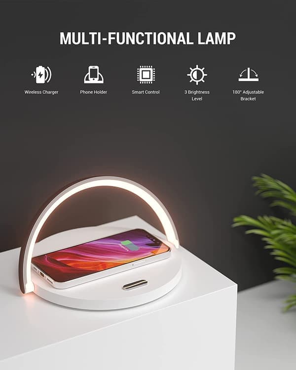 Trådløs oplader sengelampe, touch bordlampe, LED natlys