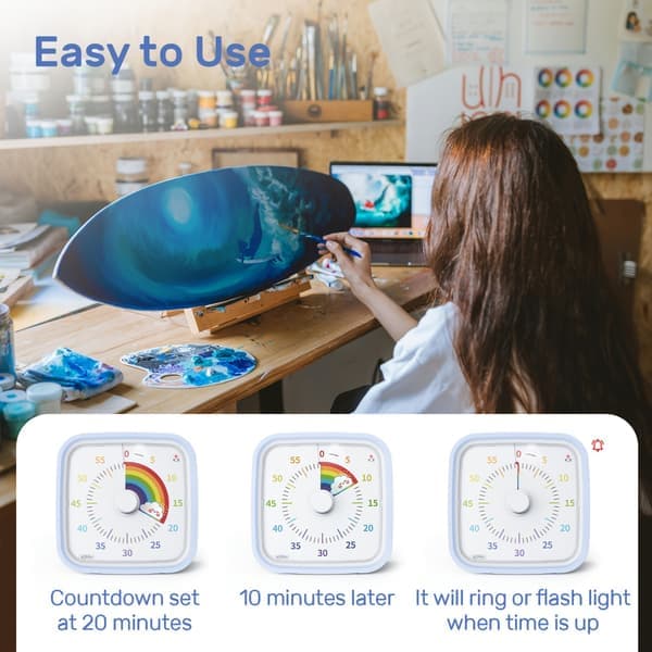 60-minuters visuell timer med skyddande silikonfodral, tyst drift och indikator för lågt batteri