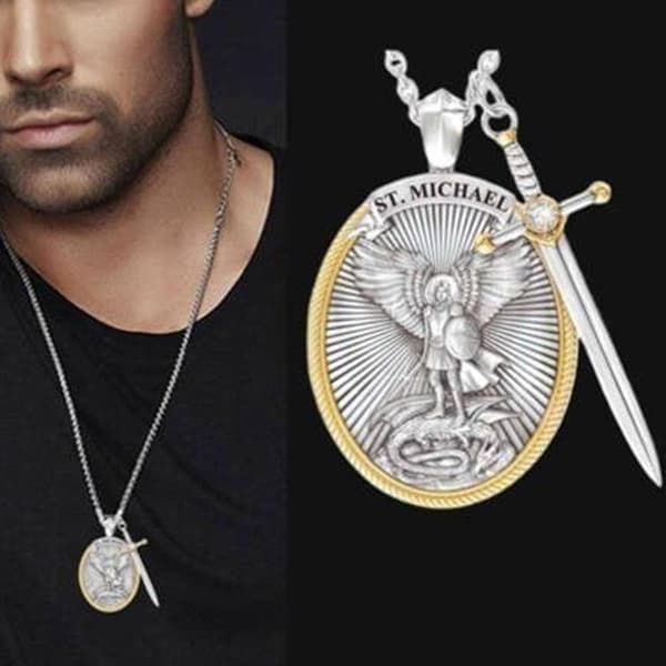 Ærkeengel St. Michael Helgen Medaljon Halskæde Vedhæng Engel Beskyttelse, Bøn