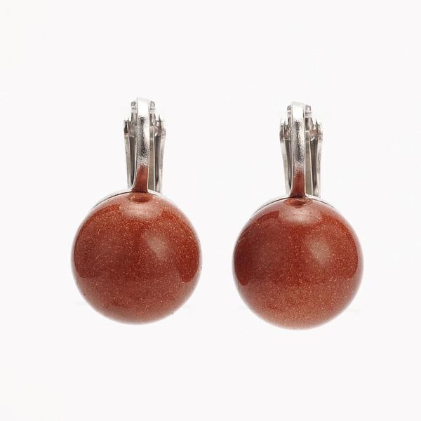 1 Par Clips örhängen med  12 mm. runda Halv Ädelstenar. 3 Goldstone 3 Goldstone