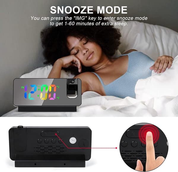 LED Projection Digital Alarm Clock, 360° Rotating Projection, Temperature Display and Memory Function, Suitable for Bedroom and Living Room Decoration.