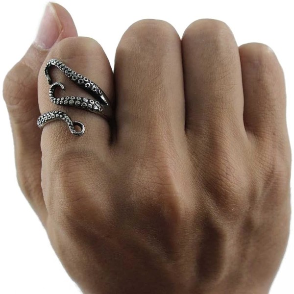 Justerbar Punk Antik Bläckfisk Ring i Titanstål för Män och Kvinnor, Justerbar Storlek Design Smyckesset, Unisex