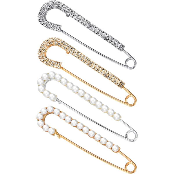 4 st Sweater Shawl Clips Faux Crystal och Pearl Broscher, Säkerhetsnålar Klänningskjorta Clips för Kvinnor (Guld, Silver)