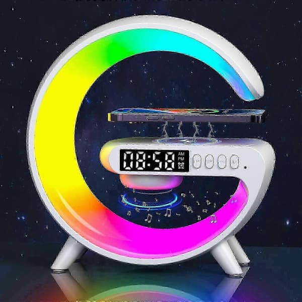 G69 G-Shaped Bluetooth Speaker with Wireless Charger & Alarm Clock Wake-up Light Black