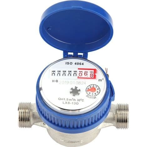 Copper Mechanical Water Meter 1.5 m³/h – Temperature Range 0-40 °C – Compatible with 15mm Pipes – 1/2 Inch Flow Meter