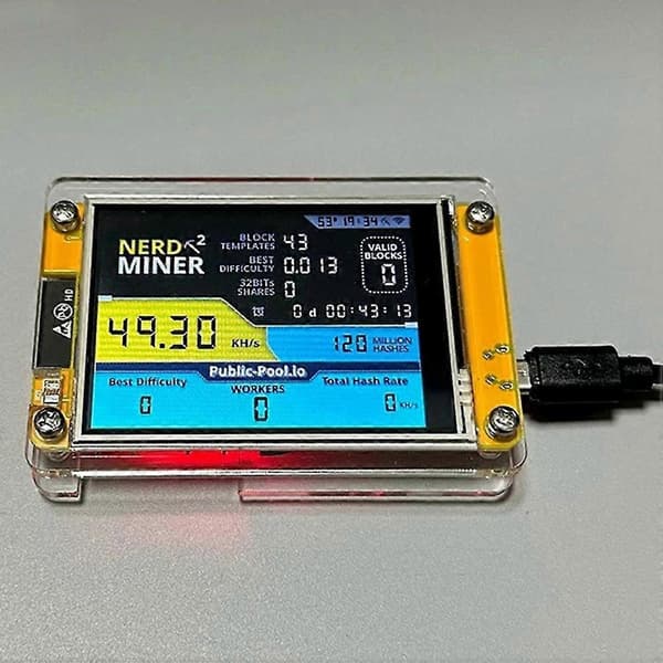 Nerdminer V3 2,8-tums BTC Solo Lottery Nerd Miner Crypto Bitcoin Miner Solo Mining Machine