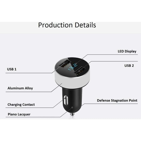 Minibil-lader - 2 USB-porter, 3.0 A/V hurtiglading, tellerfunksjon, LED-batterinivåindikator - universell