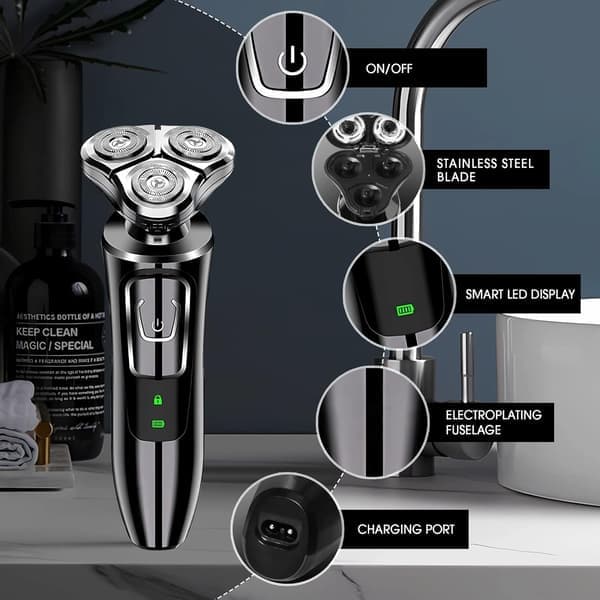 Electric Shaver for Men, IPX7 Rechargeable Beard Trimmer for Men, D