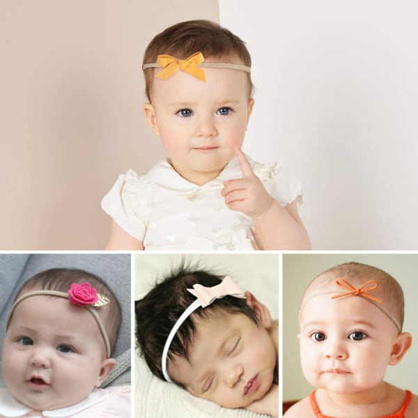 10 st Baby flickor Blomma och rosetter Pannband Blommiga huvudomslag Nylon elastisk för nyfödda småbarn