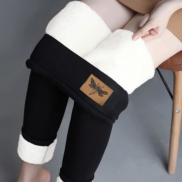 Termiska leggings för kvinnor, vinterfodrade joggingbyxor, sportleggings i bomull, varma fleece-mjukisbyxor, hög midja, elastiska fritidsbyxor med