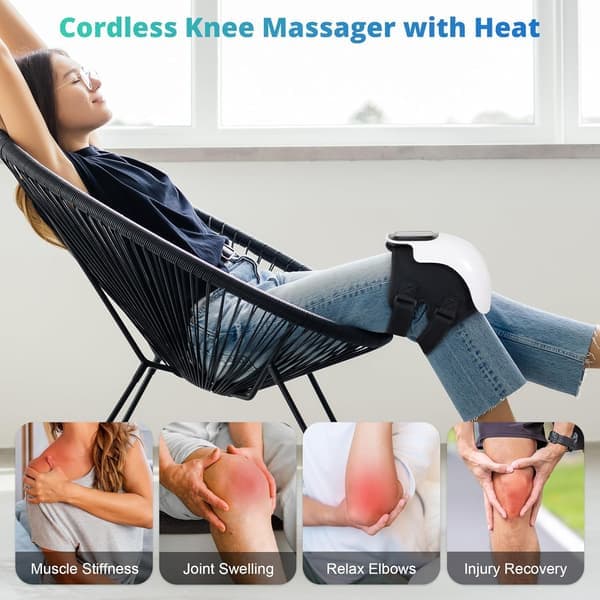 This knee massager has 3 heat modes, 3 vibration modes, an LED display, and adjustable straps; it provides soothing heat therapy and massage.