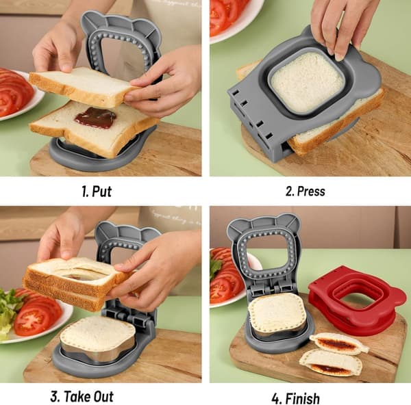 Sandwichkutter og forsegler, sandwichmaker for barnelunsjer, enkel å bruke for skolematbokser og bentobokser - grå