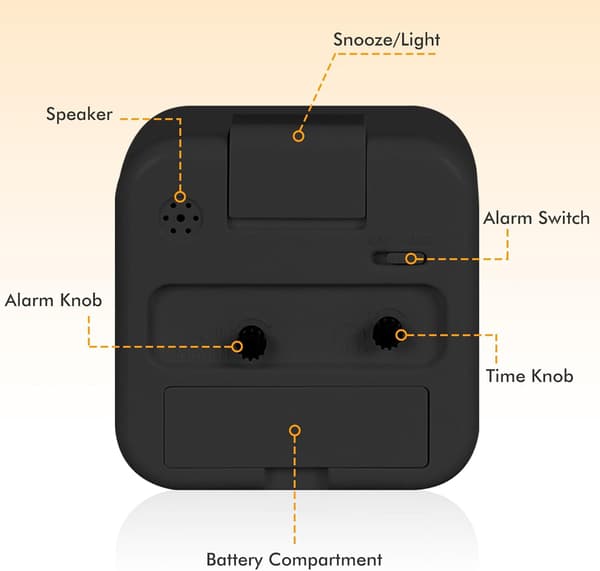 Vækkeur sengebord, børnevækkeur batteridrevet sengeur vækkeure til tunge sovende, sort
