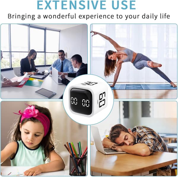 Timer - Vækkeur - Pomodoro Terning - Fokus Timer Terning - Digital Nedtællingstimer til Arbejde og Studie - USB-C Genopladelig - Tyngdekraftssensor - Tidsstyringsværktøj